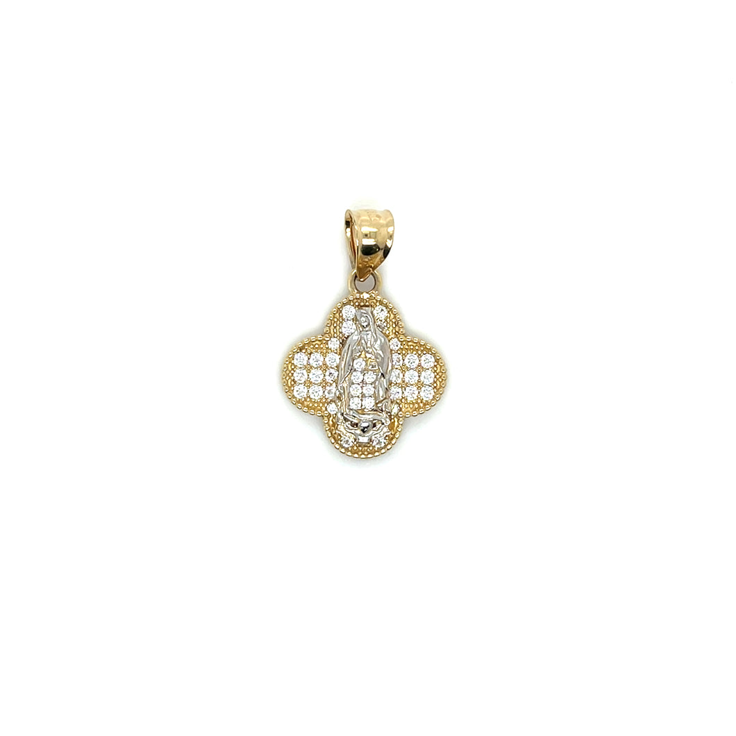 14K Gold Our Lady of Guadalupe Clover Pendant