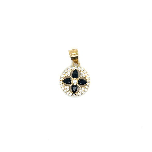 14K Gold Black Flower Pendant
