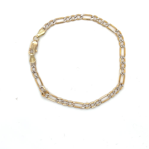 14k Gold Figaro Diamond Cut Bracelet