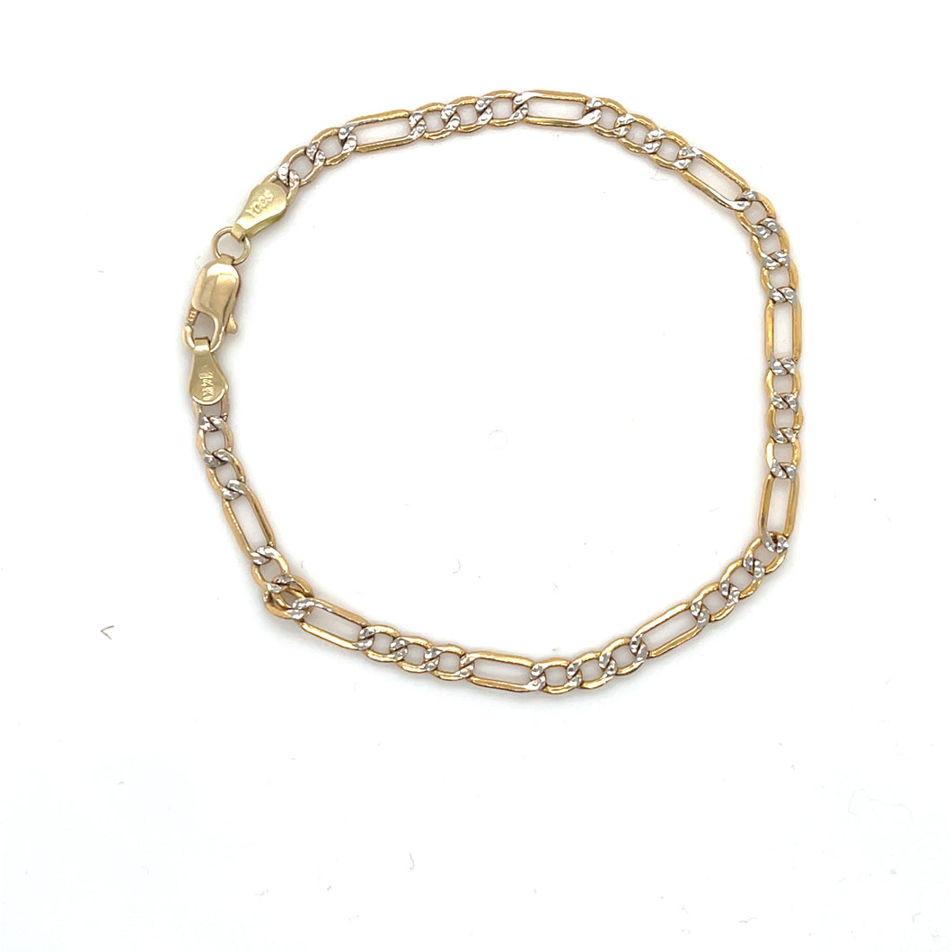 14k Gold Figaro Diamond Cut Bracelet