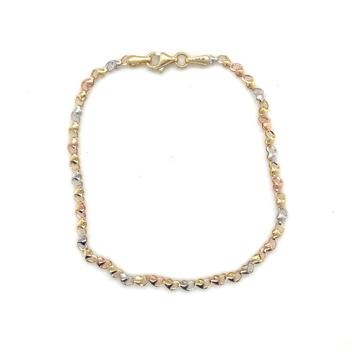 14k Tri Gold Heart Link Bracelet