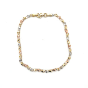 14k Tri Gold Heart Link Bracelet