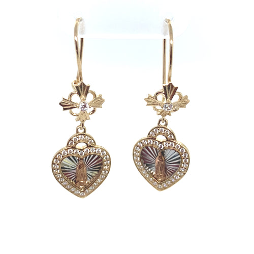 14k Gold Our Lady of Guadalupe Dangle Earrings