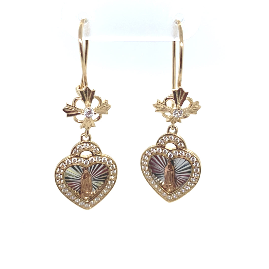 14k Gold Our Lady of Guadalupe Dangle Earrings
