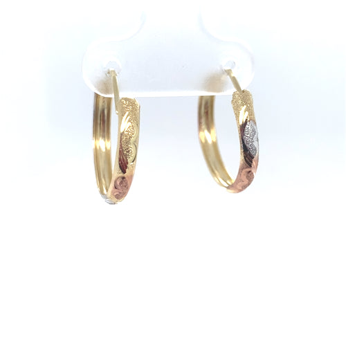 14k Tri Gold Heart Hoops