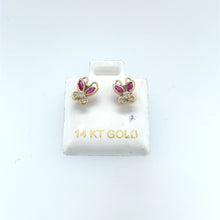 Load image into Gallery viewer, 14k Gold Fuscia Butterfly CZ Studs