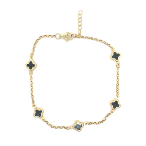 14k Gold Black Clover Bracelet