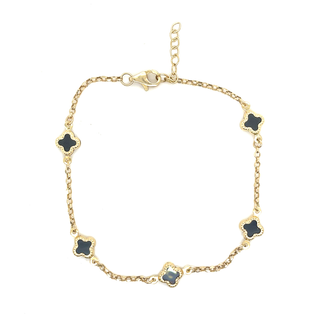 14k Gold Black Clover Bracelet