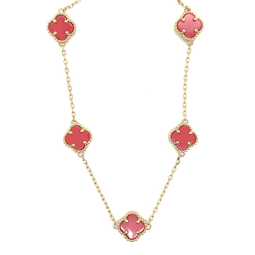 14k Gold Red Clover Necklace