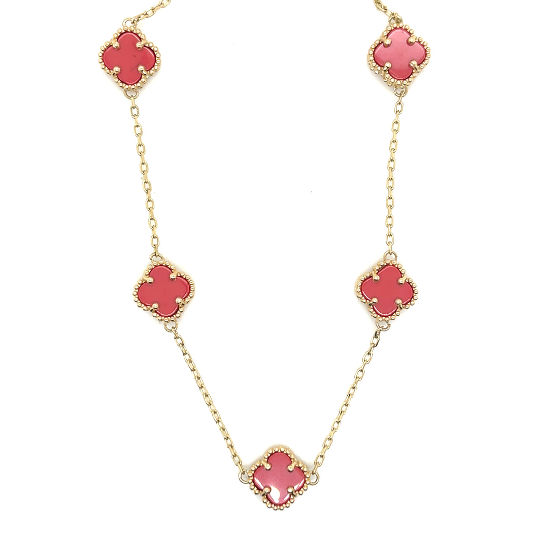 14k Gold Red Clover Necklace