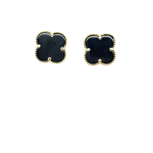 10k Gold Black Clover Earrings