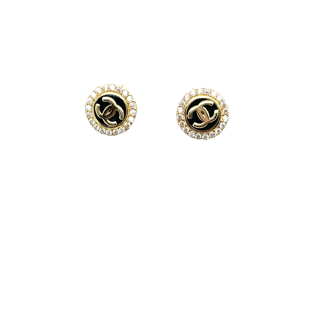 10k Gold Black CC Earrings