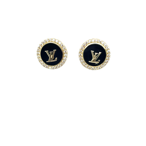 10k Gold Black LV Earrings