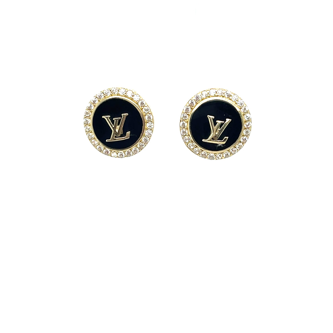 10k Gold Black LV Earrings
