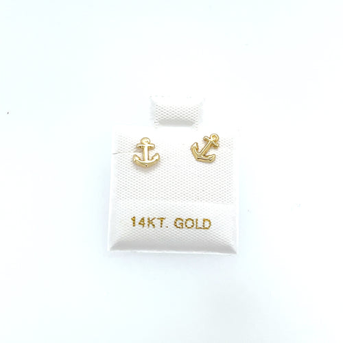 14k Gold Anchor Studs