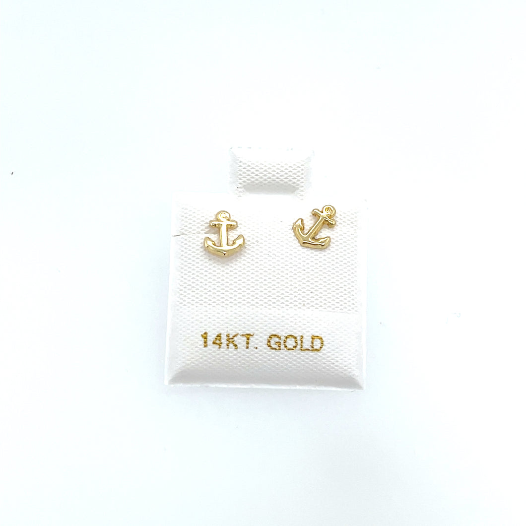 14k Gold Anchor Studs