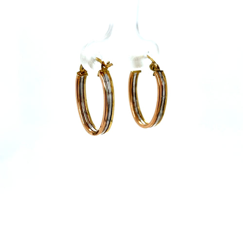 10k Tri Gold Oval Huggies