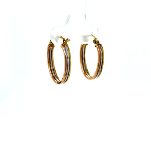 10k Tri Gold Oval Huggies