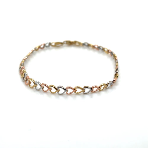 10k Tri Gold Heart Bracelet