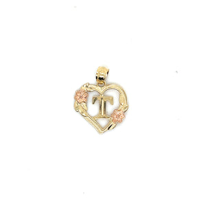 14k Gold Heart Letter with Flowers Pendant