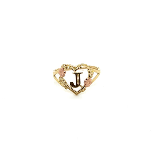 14k Gold Heart Letter J Ring
