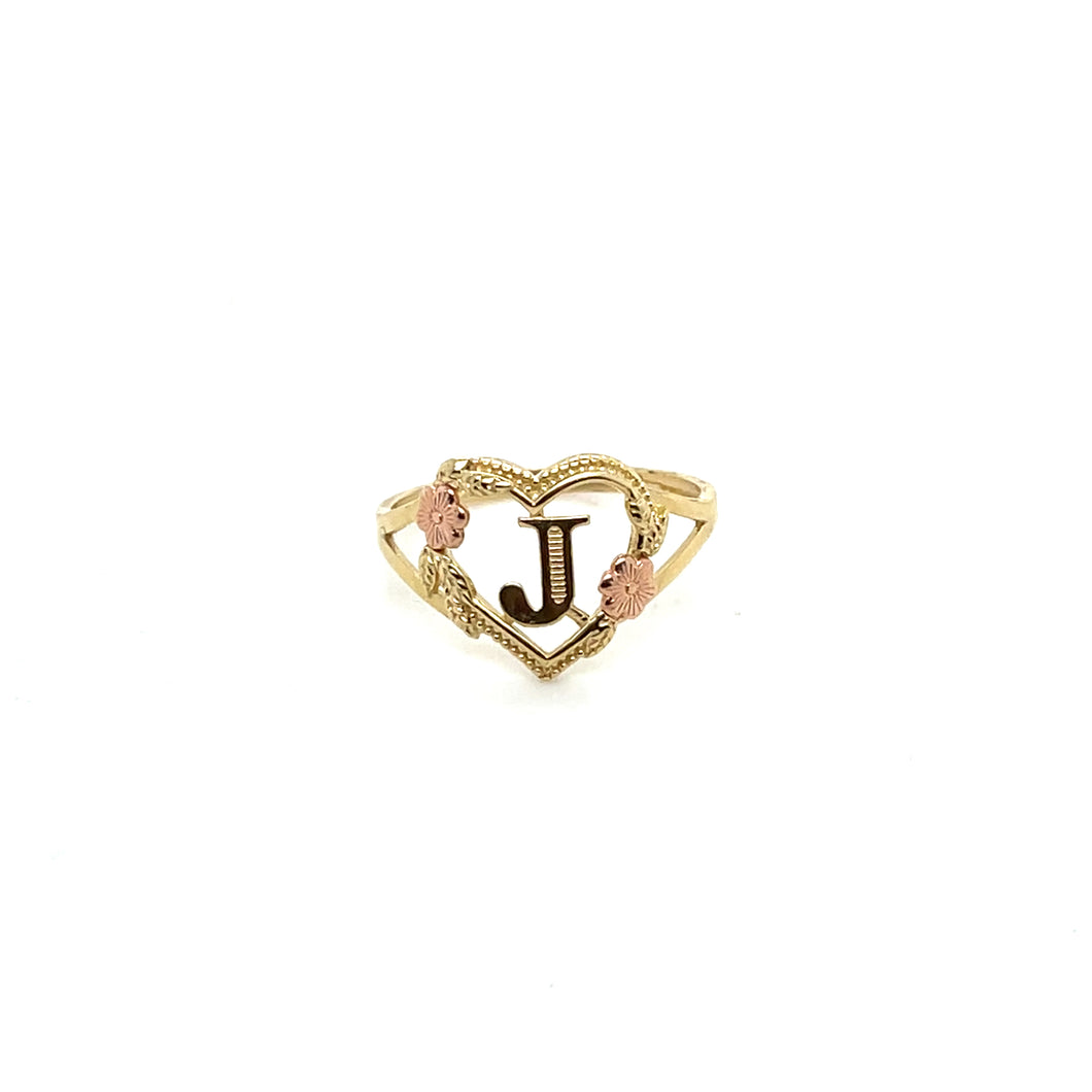 14k Gold Heart Letter J Ring