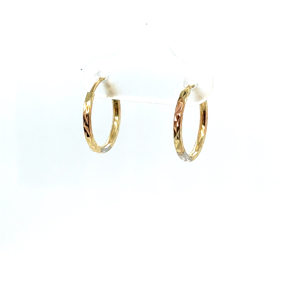 14k Tri Gold Lines Hoops