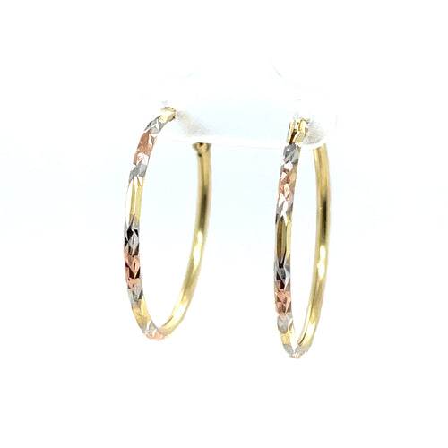 14k Tri Gold Line and Dot Hoops