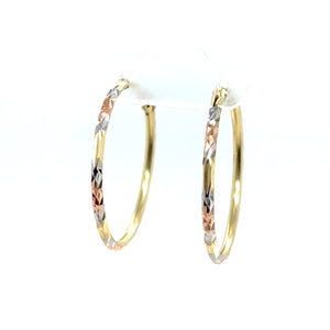 14k Tri Gold Line and Dot Hoops