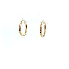 Load image into Gallery viewer, 14k Tri Gold Dot and Line Hoops