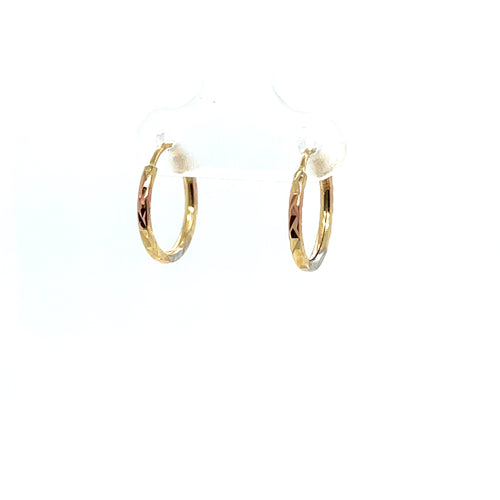 14k Tri Gold Dot and Line Hoops