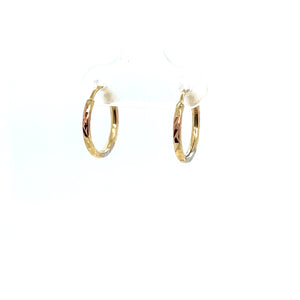 14k Tri Gold Dot and Line Hoops
