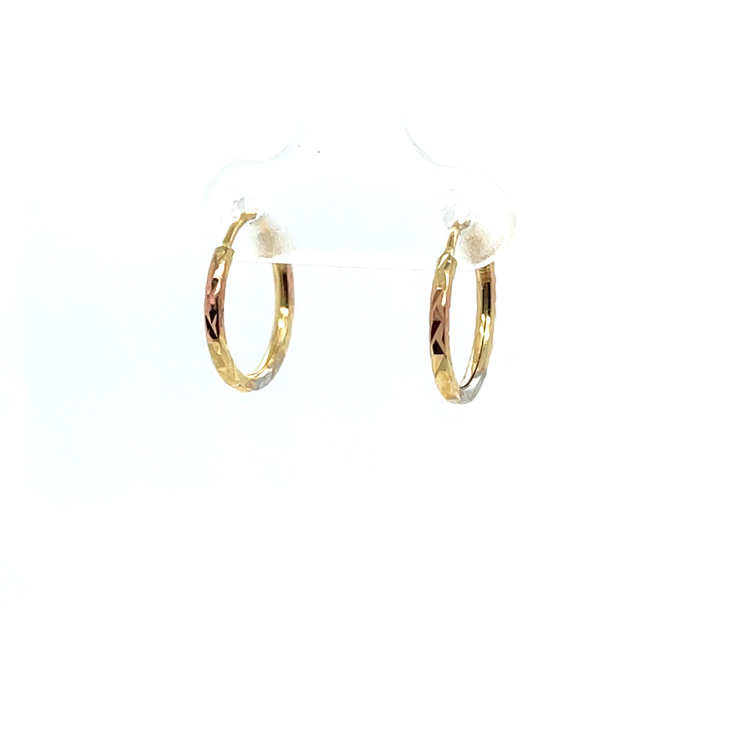 14k Tri Gold Dot and Line Hoops