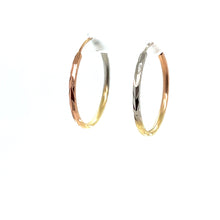 Load image into Gallery viewer, 14k Tri Gold Lines Hoops