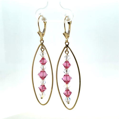 14k Gold Drop Pink Spheres Earrings