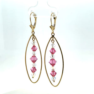 14k Gold Drop Pink Spheres Earrings