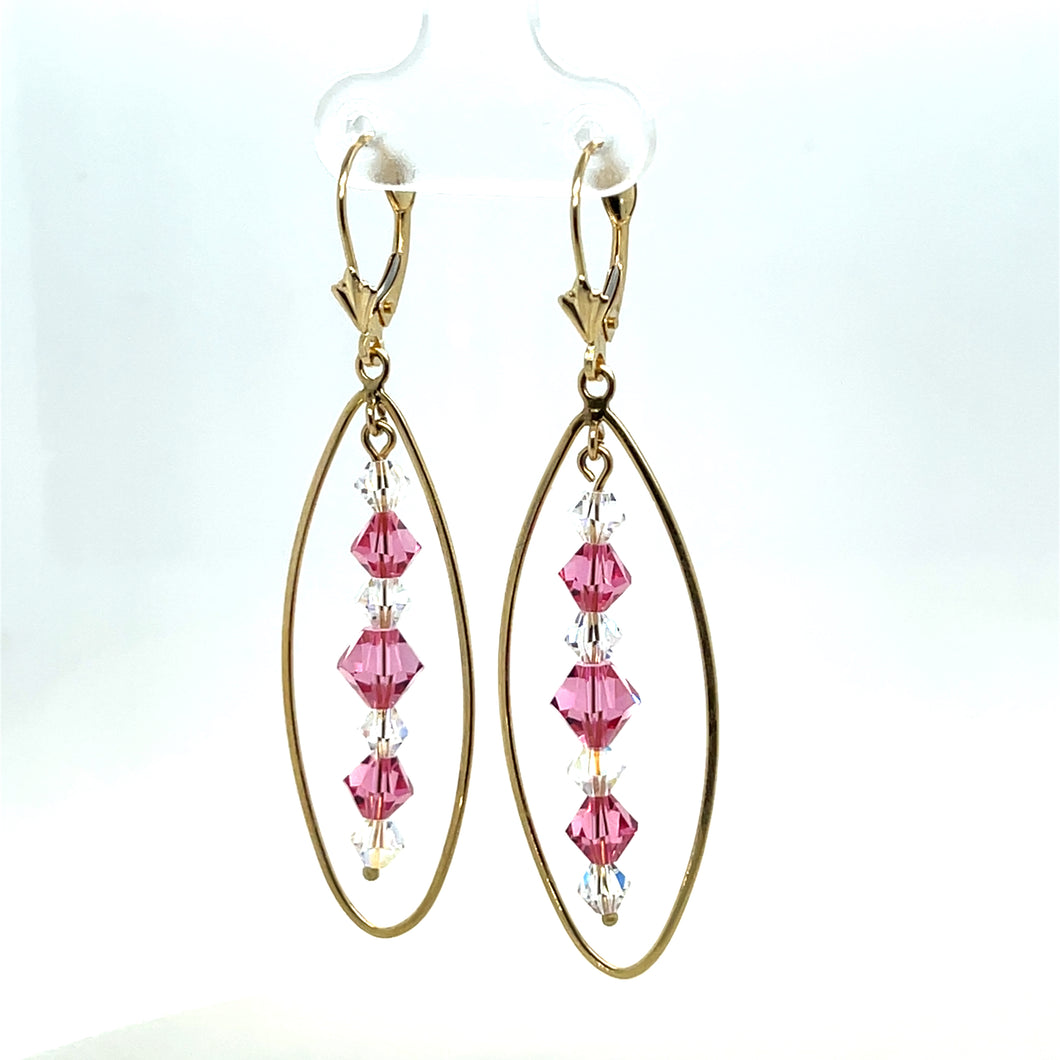 14k Gold Drop Pink Spheres Earrings