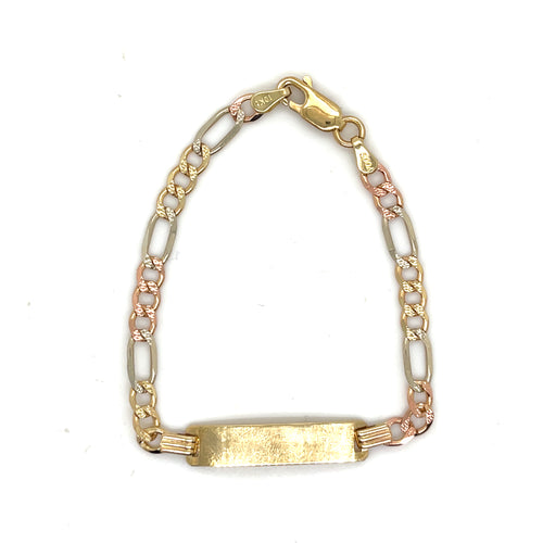 10K Tri Gold Figaro Link ID Bracelet