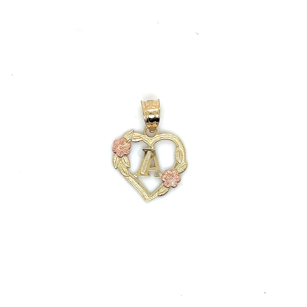10k Gold Heart Letter Pendant