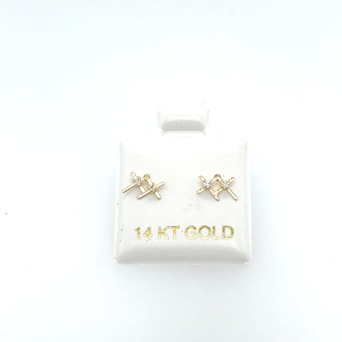 14k Gold Double Cross Studs