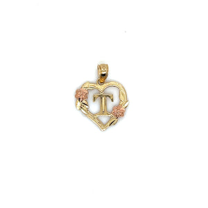 10k Gold Heart Letter Pendant
