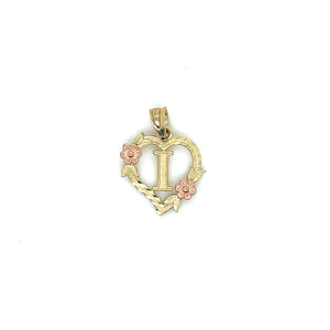 10k Gold Heart Letter Pendant