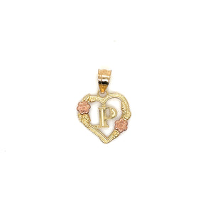 10k Gold Heart Letter Pendant