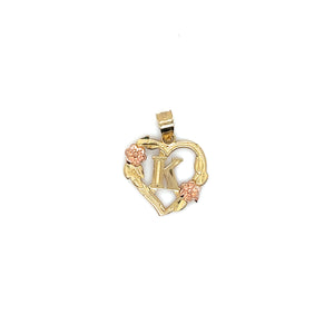 10k Gold Heart Letter Pendant