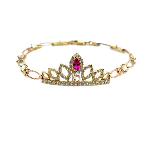 10K Tri Gold "15 years" Crown Valentino Link Bracelet
