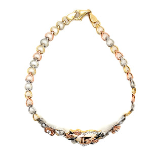 10K Tri Gold "15 years" Heart Link Bracelet