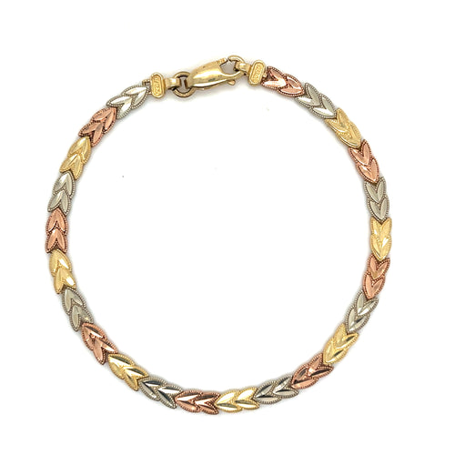 10K Tri Gold Heart Bracelet