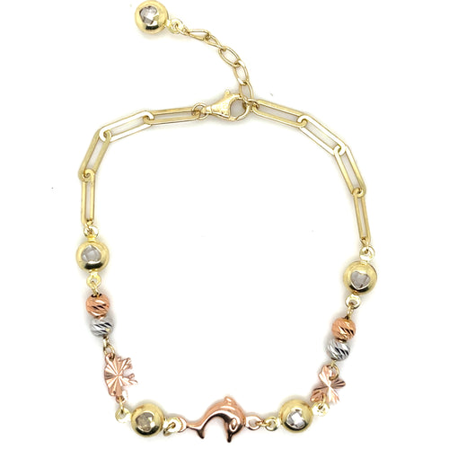 10K Gold Dolphin and Spheres Bracelet