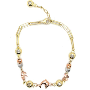 10K Gold Dolphin and Spheres Bracelet