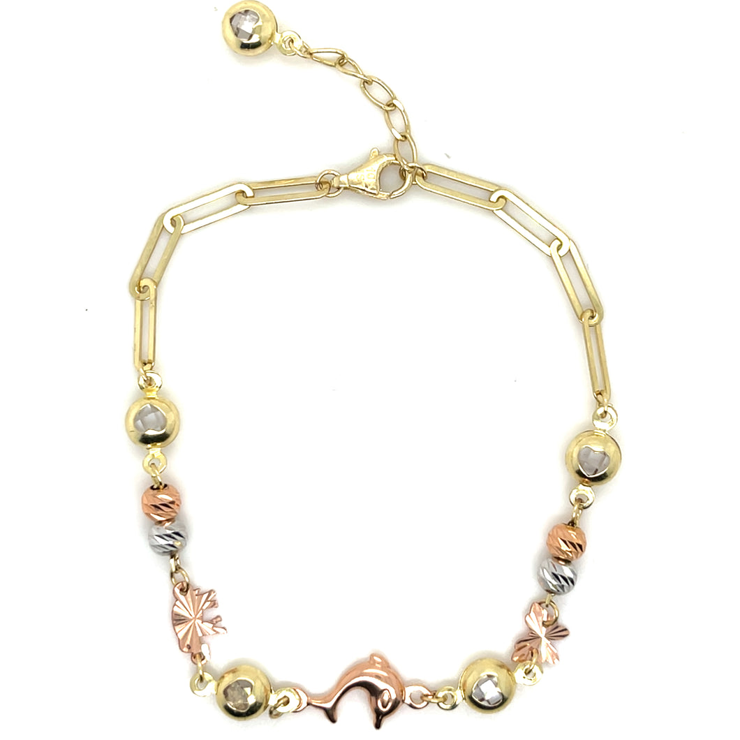 10K Gold Dolphin and Spheres Bracelet